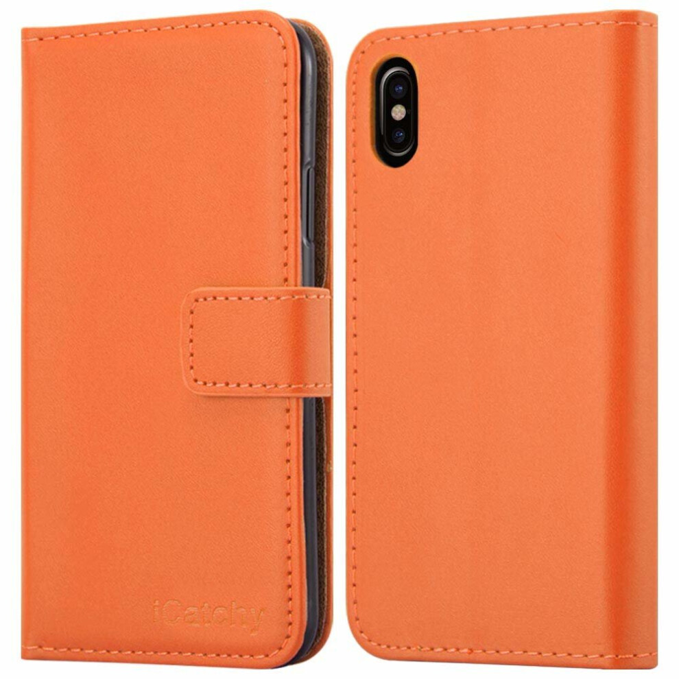 (Orange) For Iphone Xs Max Leather Wallet Flip Holder Case Orange 5060566918923