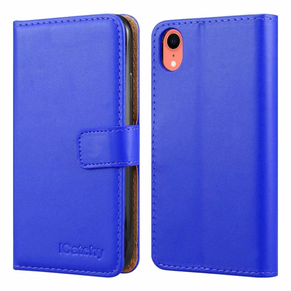 (Blue) For iPhone XR Leather Wallet Flip Case Cover