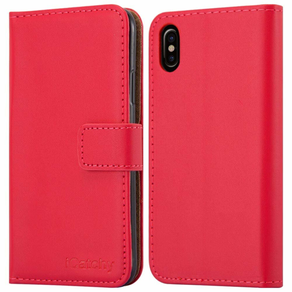 (Red) For Iphone Xs Max Leather Wallet Flip Holder Case Red 5060566918947