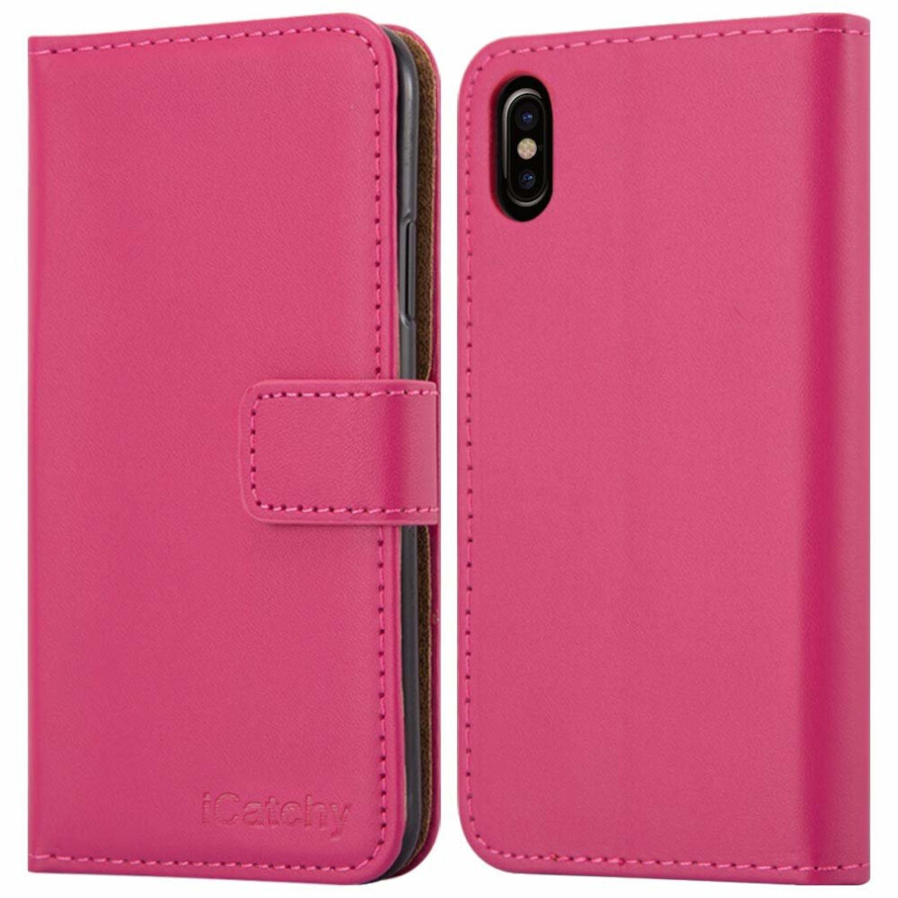 (Pink) For Iphone Xs Max Leather Wallet Flip Holder Case Pink 5060566918954