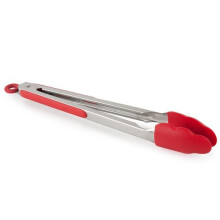 (Red) Jazooli Silicone Grip Stainless Steel Kitchen Tongs