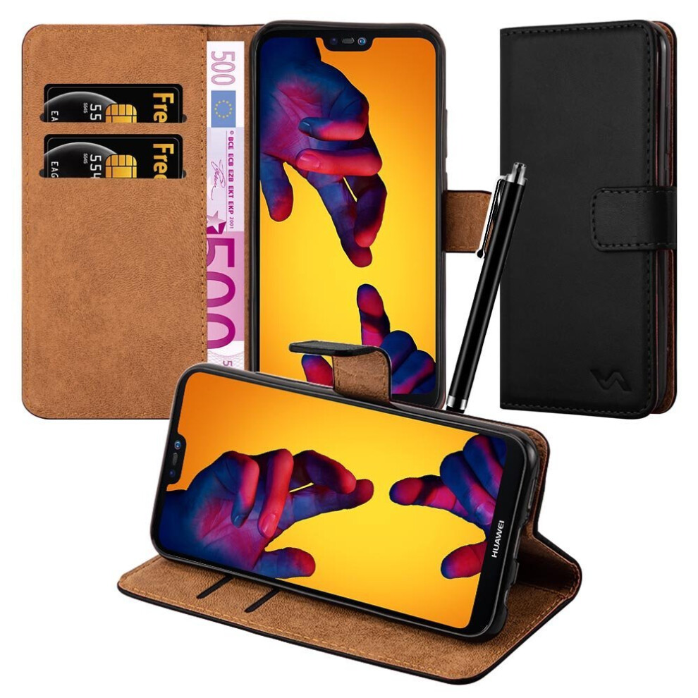 (Black) For Huawei P20 Lite Leather Wallet Case Cover Black 5060566915076
