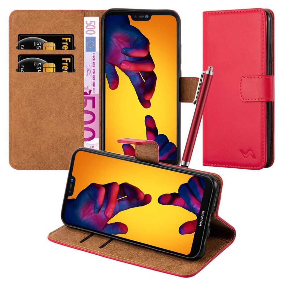(Red) For Huawei P20 Lite Leather Wallet Case Cover Red 5060566915120