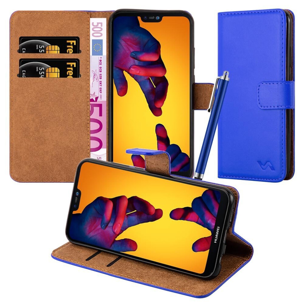 (Blue) For Huawei P20 Lite Leather Wallet Case Cover Blue 5060566915083