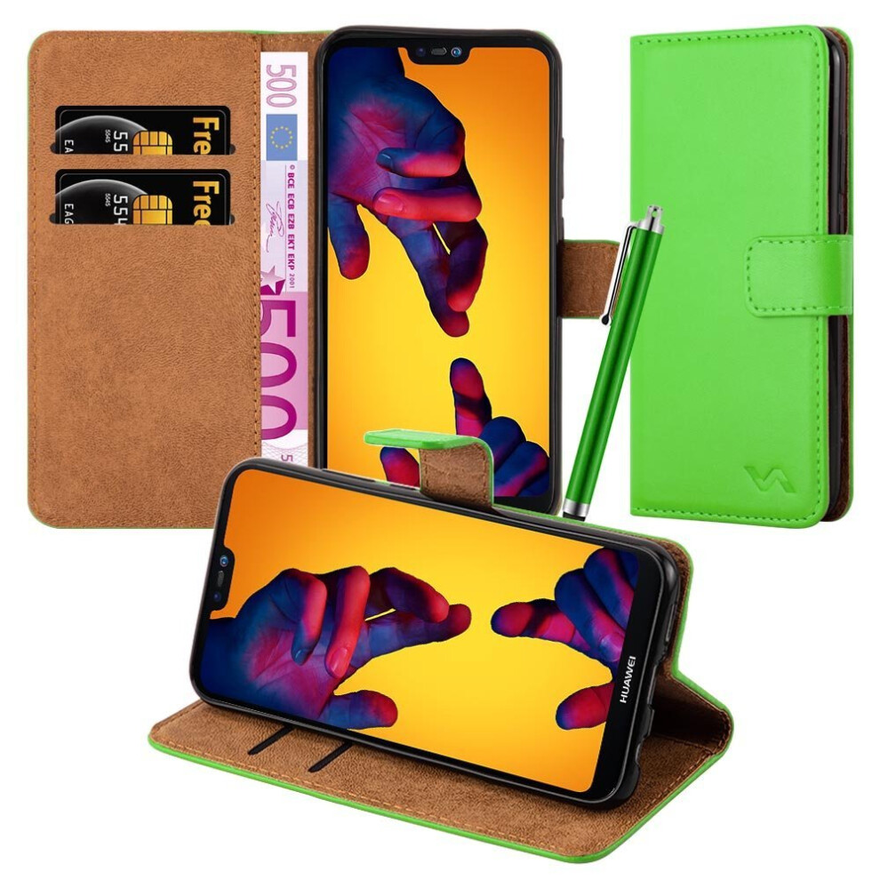 (Green) For Huawei P20 Lite Leather Wallet Case Cover Green 5060566915090