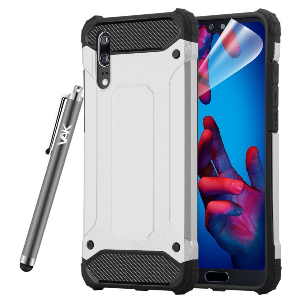 (Silver) For Huawei P20 Shockproof Armour Defender Case Silver 5060566915007