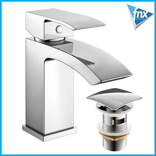 Cassellie Square Basin Mono waterfall style spout with Free square waste