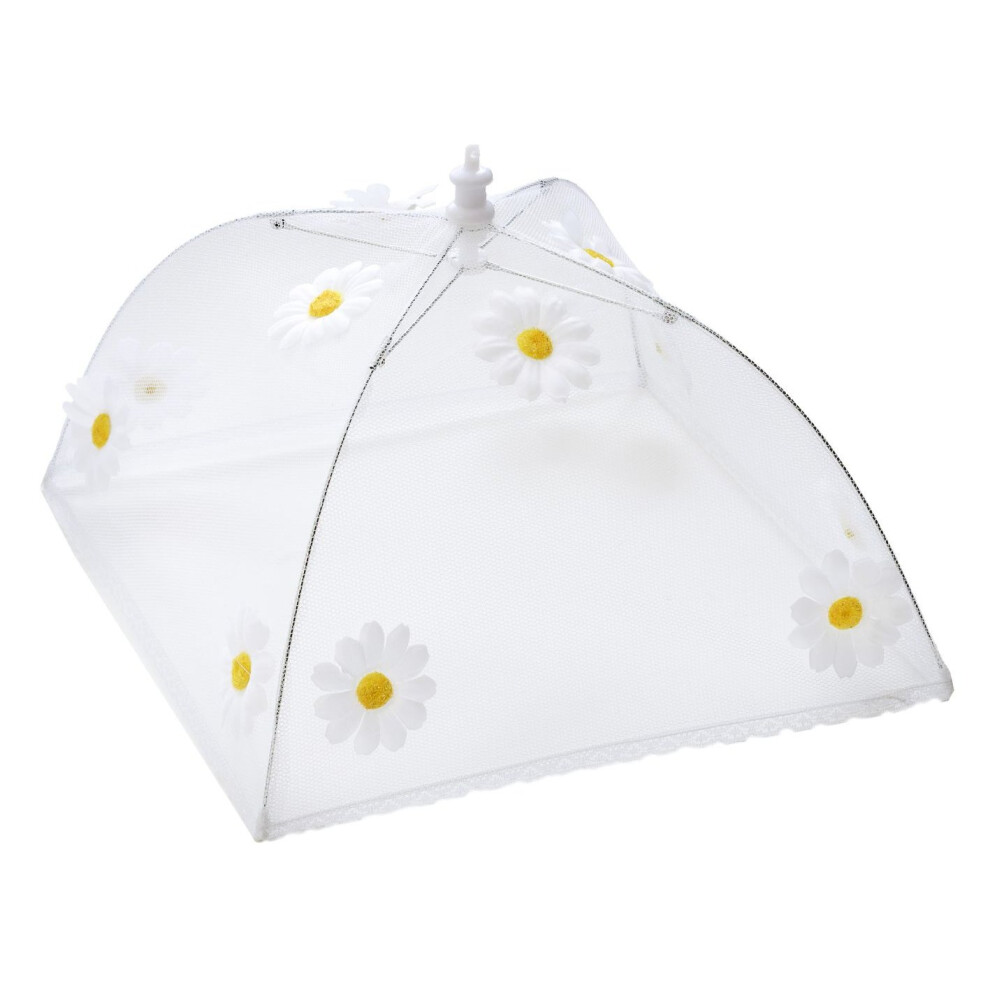 Epicurean Europe 48 x 48 cm Polyester with Zinc Plated Steel Frame Food Cover Umbrella with White and Yellow Daisy Design