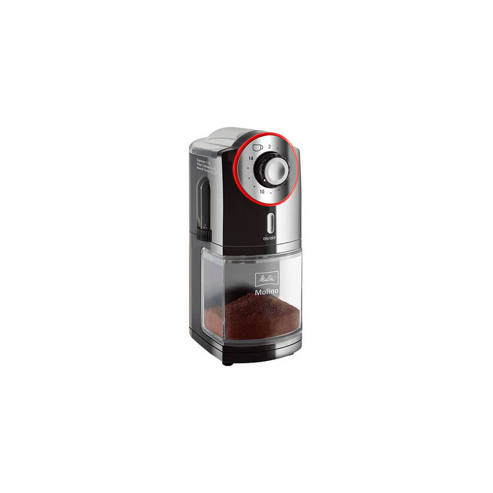 Melitta Molino Coffee Grinder, 1019-01, Electric Coffee Grinder, Flat Grinding Disc, Black/Red