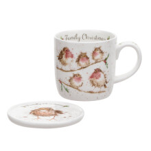 Wrendale by Royal Worcester Mug and Coasters Family Christmas Birds, Multi-Colour