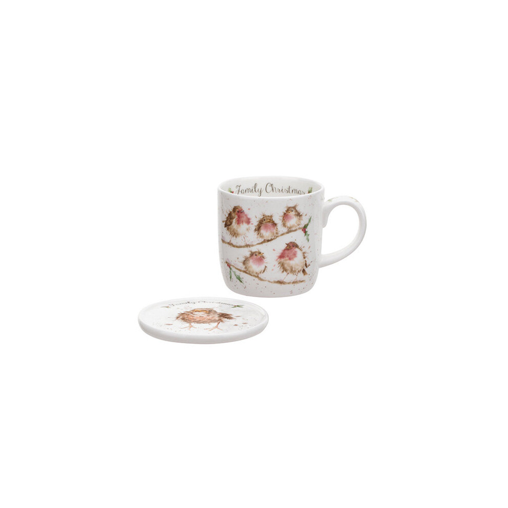 Wrendale by Royal Worcester Mug and Coasters Family Christmas Birds, Multi-Colour