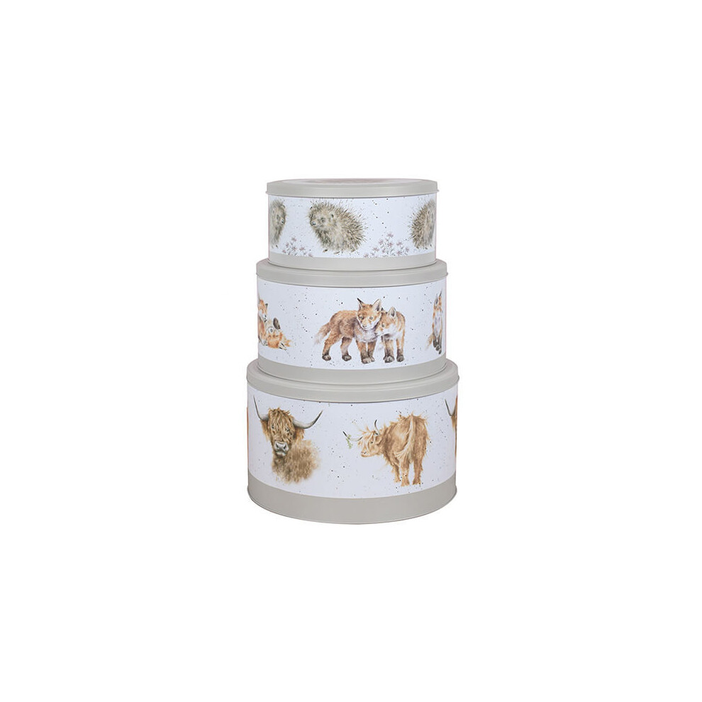 Wrendale Designs The Country Kitchen Collection Set of 3 Nest Cake Tin in Hedgehog, Fox , Bull Designs