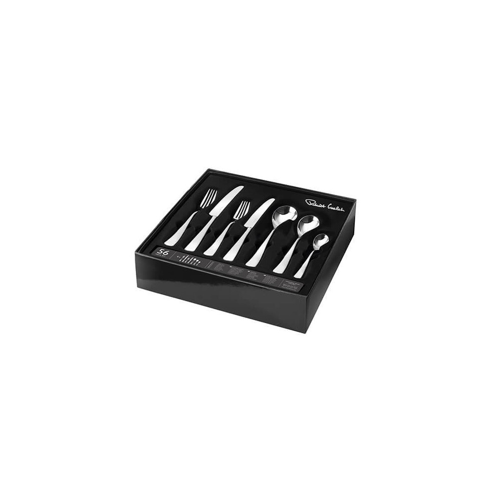 Robert Welch Malvern Bright 56-Piece Cutlery Set for 8 | 18/10 Stainless, Mirror-Polished, Dishwasher Safe, Free English Tea Spoons