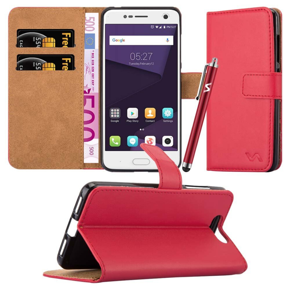 (Red) For Zte Blade V8 Premium Leather Wallet Case Cover Red 5060566913782