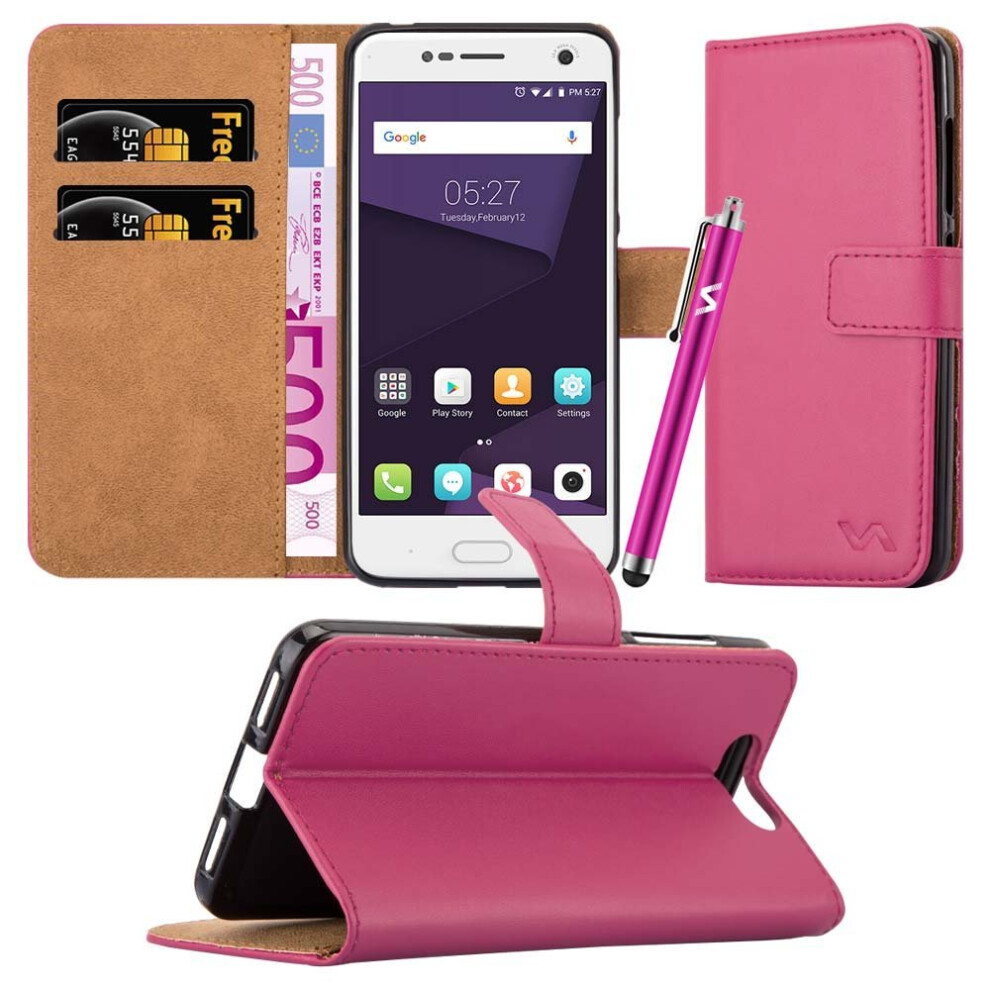 (Pink) For Zte Blade V8 Premium Leather Wallet Case Cover Pink 5060566913768