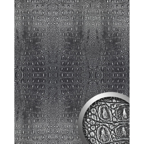 WallFace 13521 CROCO Wall panel textured interior decor black silver | 2.60 sqm