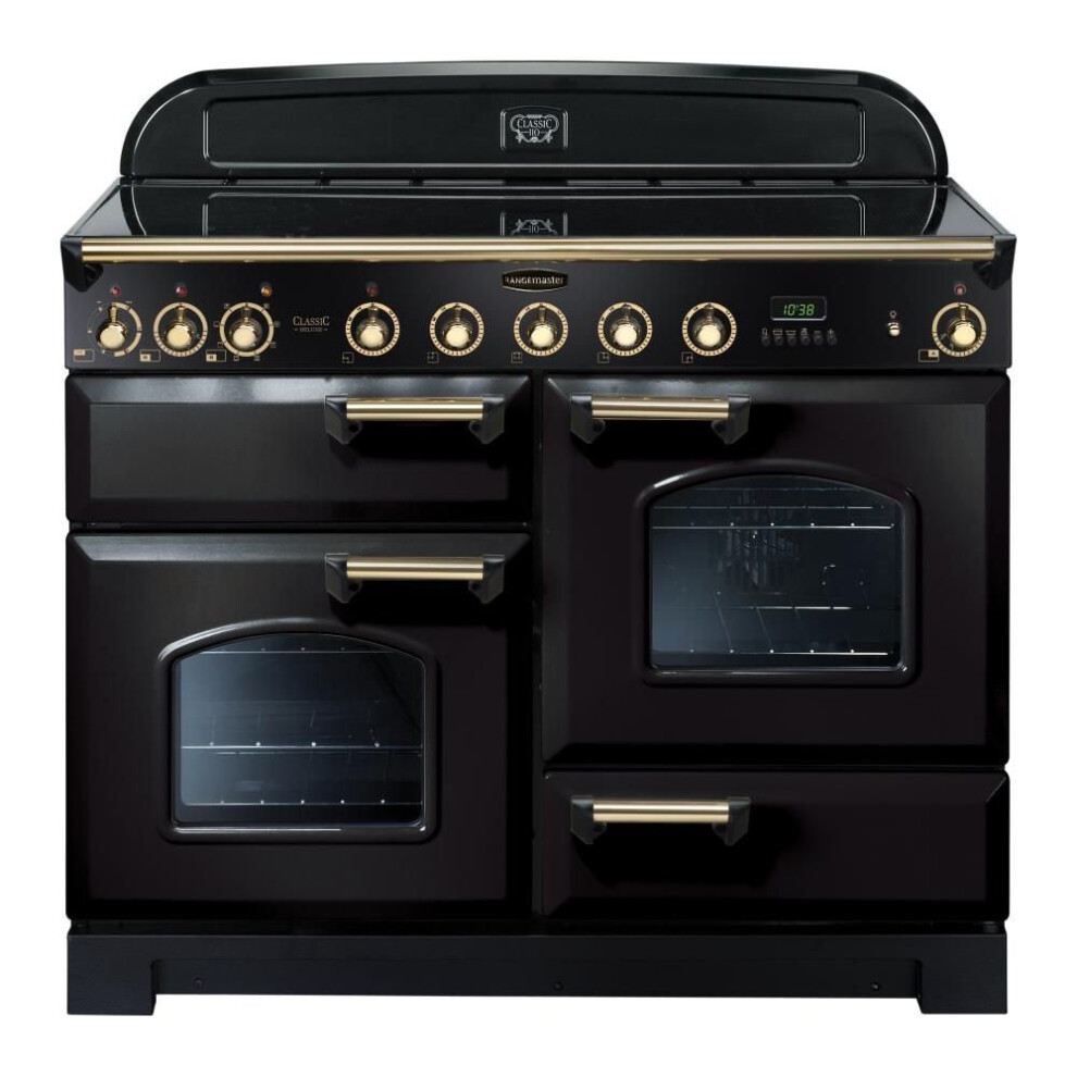 RANGEMASTER Classic Deluxe 110 Electric Induction Range Cooker - Black & Brass, Black