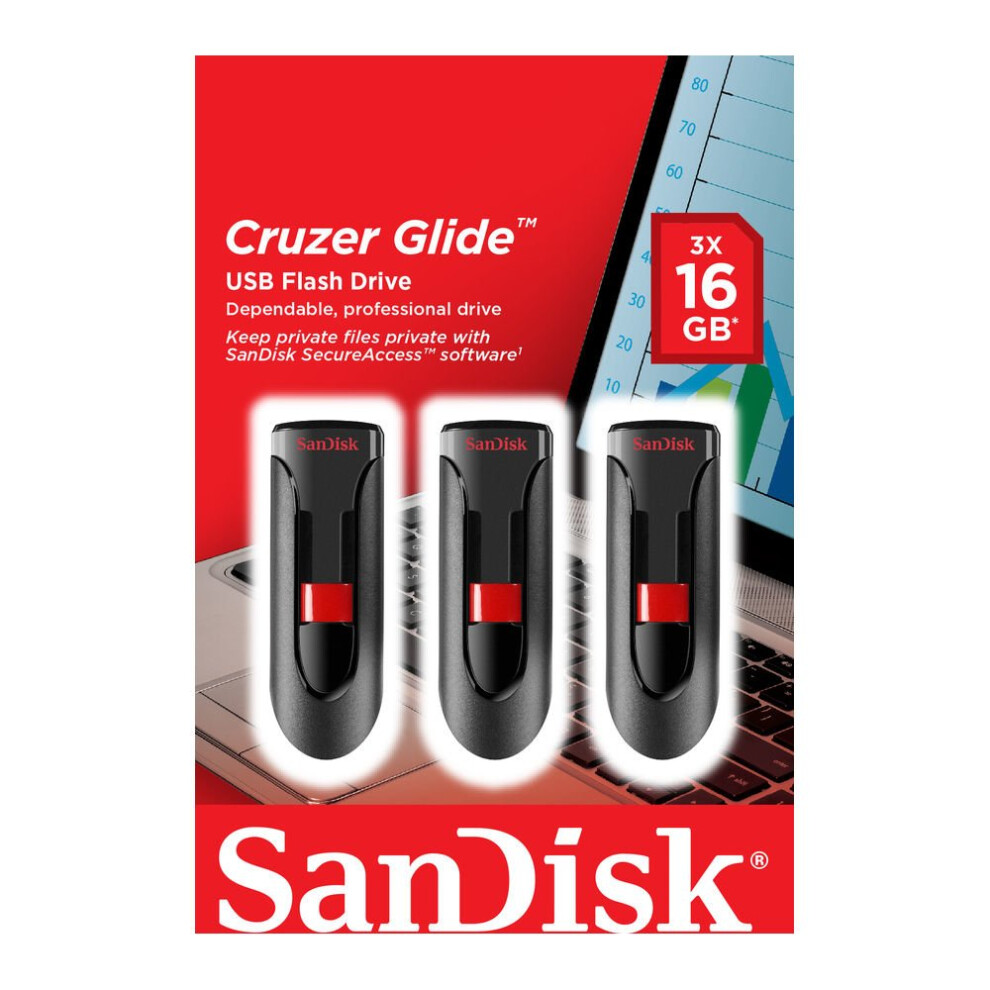 SANDISK Cruzer Glide USB 2.0 Memory Stick - 16 GB, Pack of 3