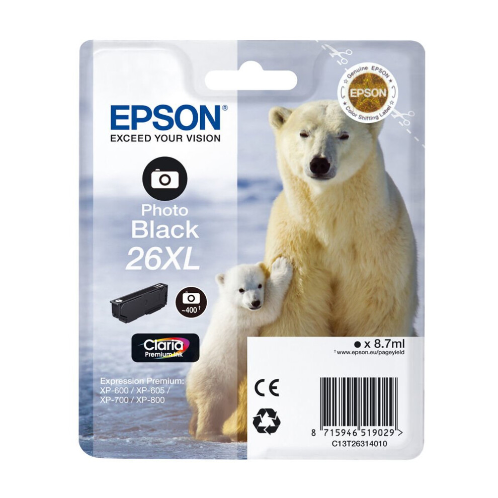 EPSON Polar Bear T2632 XL Photo Black Ink Cartridge, Black