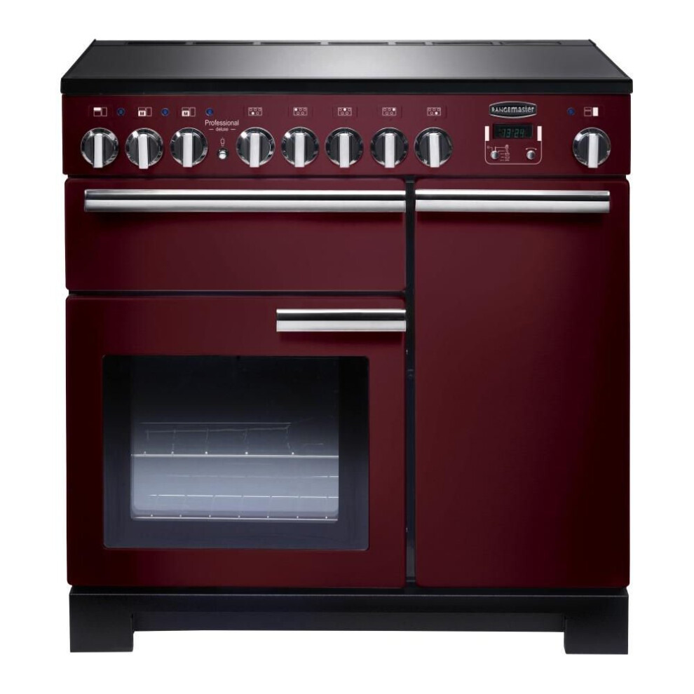 Rangemaster Professional Deluxe 90 Electric Induction Range Cooker - Cranberry & Chrome, Cranberry