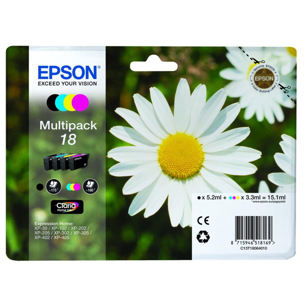 EPSON Daisy T1806 Cyan, Magenta, Yellow & Black Ink Cartridges - Multipack, Cyan