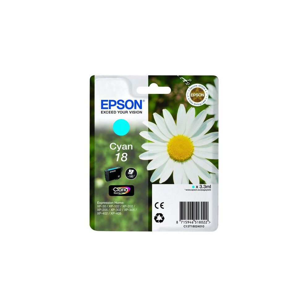 EPSON Daisy T1802 Cyan Ink Cartridge, Cyan