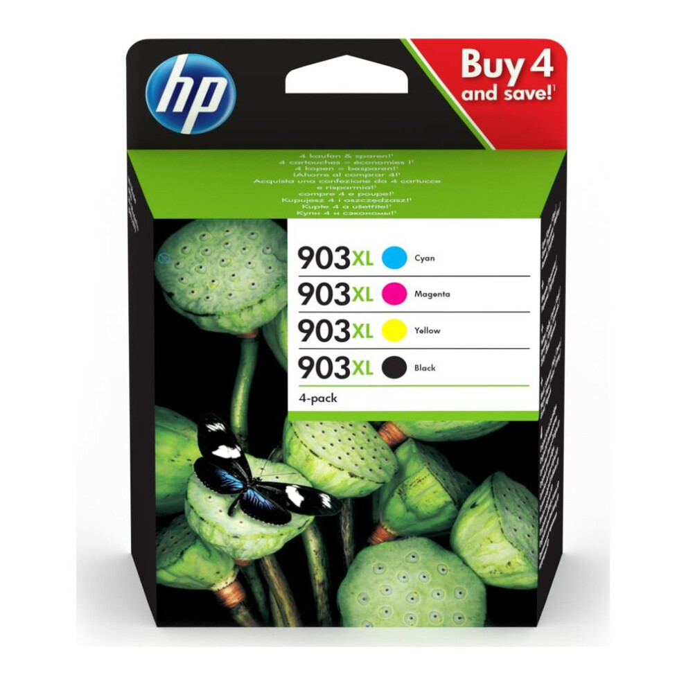 Hp 903XL Cyan, Magenta, Yellow & Black Ink Cartridges, Cyan Blue,Pink,Black