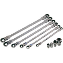 6pc Flexi-Head Extra Long Double Ended Ratchet Ring Spanner Set Metric