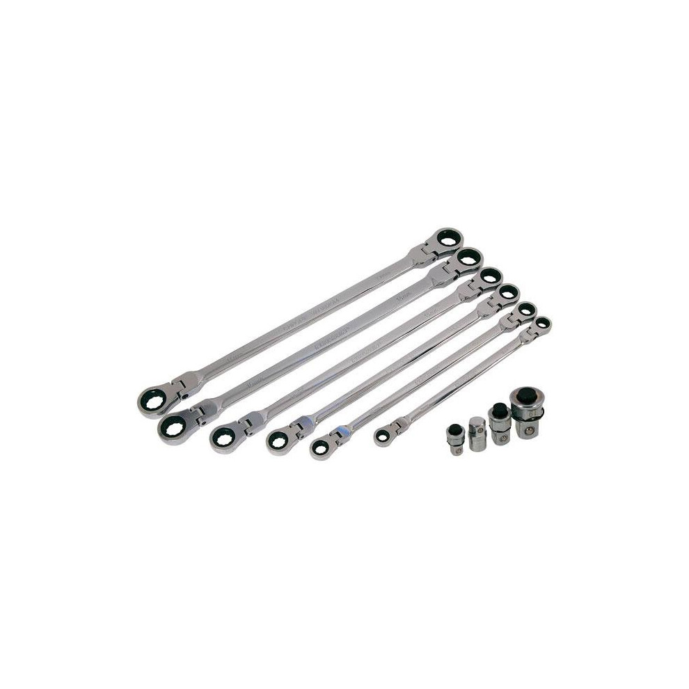 6pc Flexi-Head Extra Long Double Ended Ratchet Ring Spanner Set Metric