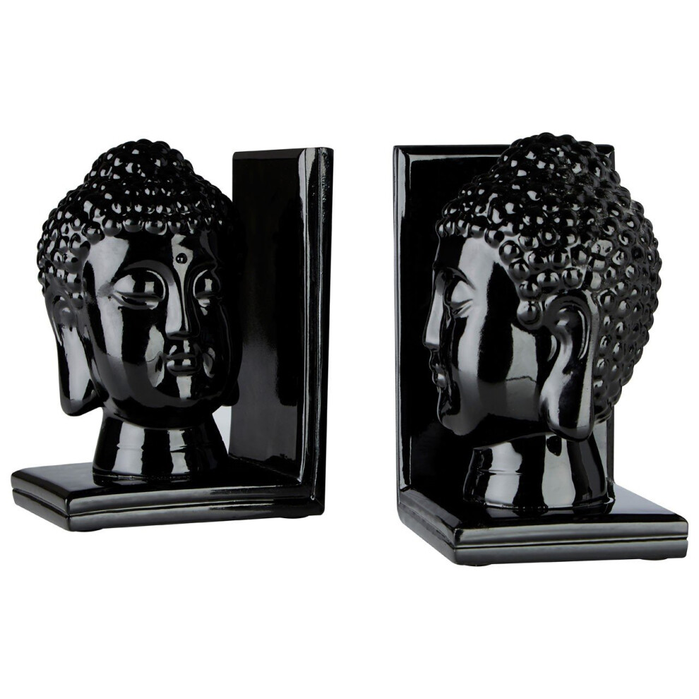Premier Housewares Set Of 2 Buddha Head Bookends, Black