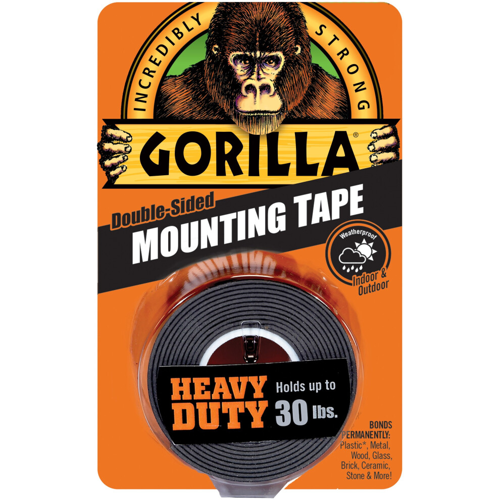 Gorilla Double-Sided Heavy Duty Mounting Tape 1"X60"-Black