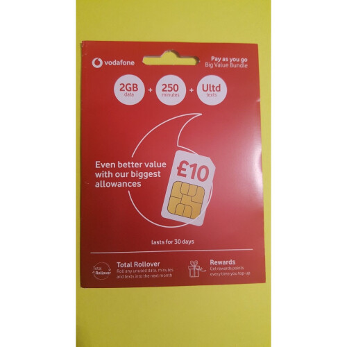 Vodafone Big Value Bundle Pay As You Go Sim Card - TRIPLE DATA SIM 6GB ...