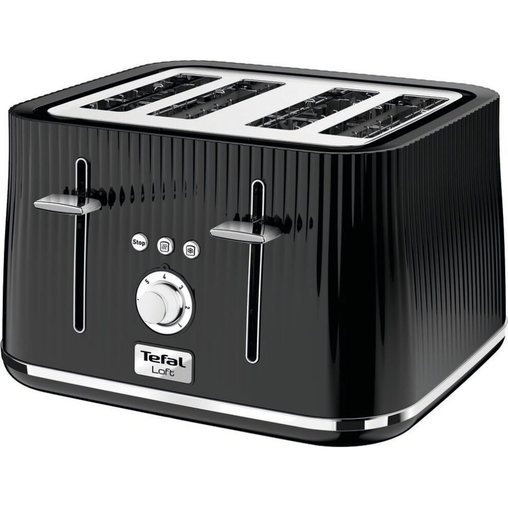 TEFAL Loft TT60840 4-Slice Toaster - Piano Black, Extra-Wide Slots, 7 Browning Levels, Defrost/Reheat/Stop