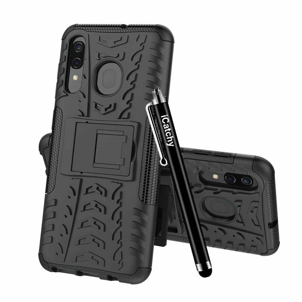 (Black) For Galaxy A30 Hybrid Armor Shockproof Case Cover Black 5056298002559