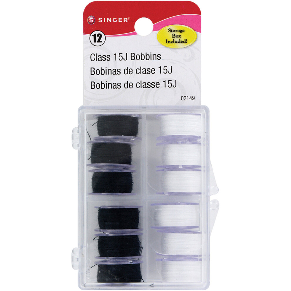 Transparent Plastic Class 15 Bobbins - Threaded In Case-Black & White 12/Pkg