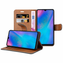(Black) For Huawei P30 Leather Wallet Magnetic Case Cover