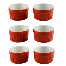Kabalo Souffle Dessert, Pudding, Snack, Muffin, Cupcake & Crème Brulee Bowl Set Of 6 Red Kitchen Ceramic Ramekin Dish