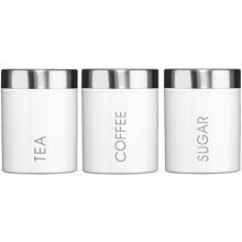 Kabalo Set of 3 White Tea Coffee & Sugar Canisters Kitchen Storage Containers Jars Pots (10cm x 12cm each)