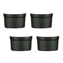 Kabalo Souffle Dessert, Pudding, Snack, Muffin, Cupcake & Crème Brulee Bowl Set Of 4 Black Kitchen Ceramic Ramekin Dish