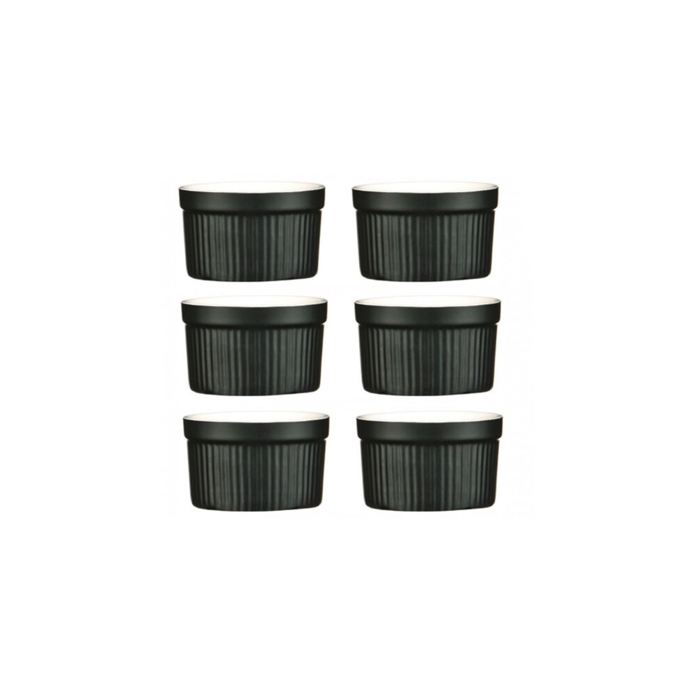 Kabalo Souffle Dessert, Pudding, Snack, Muffin, Cupcake & CrÃ¨me Brulee Bowl Set Of 6 Black Kitchen Ceramic Ramekin Dish