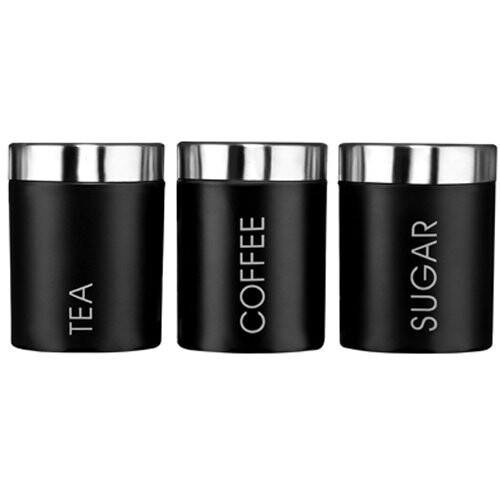 Kabalo Set of 3 Black Tea Coffee & Sugar Canisters Kitchen Storage Containers Jars Pots (10cm x 12cm each)
