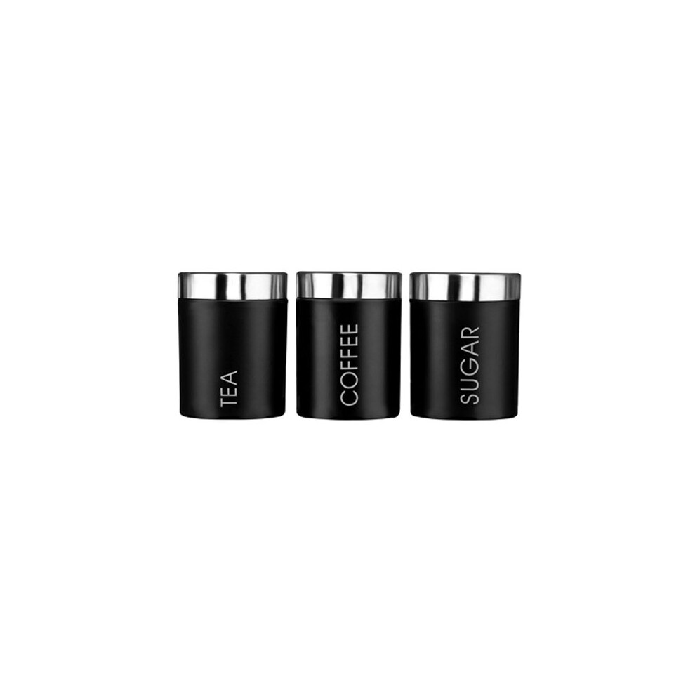 Kabalo Set of 3 Black Tea Coffee & Sugar Canisters Kitchen Storage Containers Jars Pots (10cm x 12cm each)