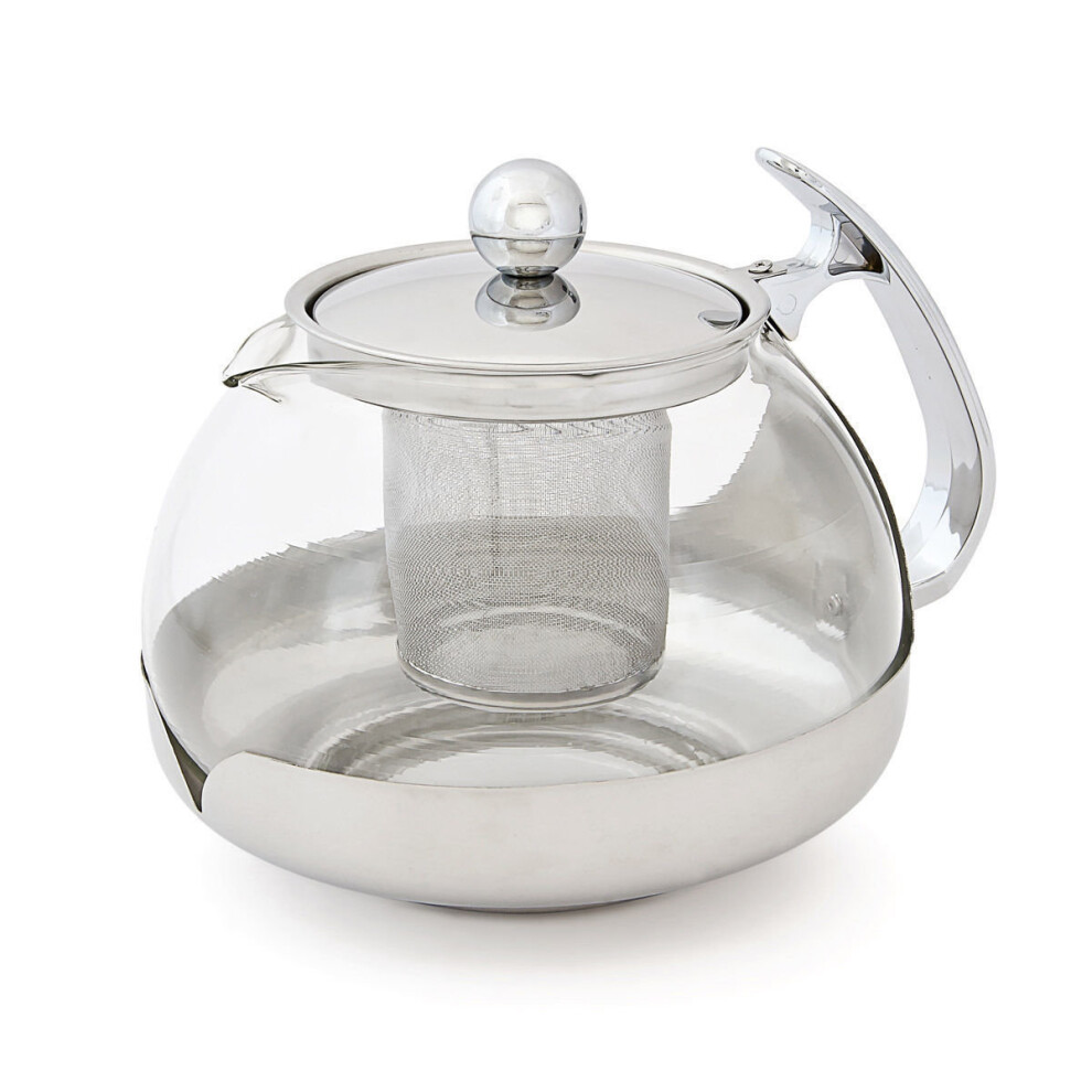 Kabalo 1200ml / 1.2 Litre Modern Contemporary Stylish Clear Glass & Stainless Steel Teapot with Loose Tea Leaf Infuser Kitchen Filter