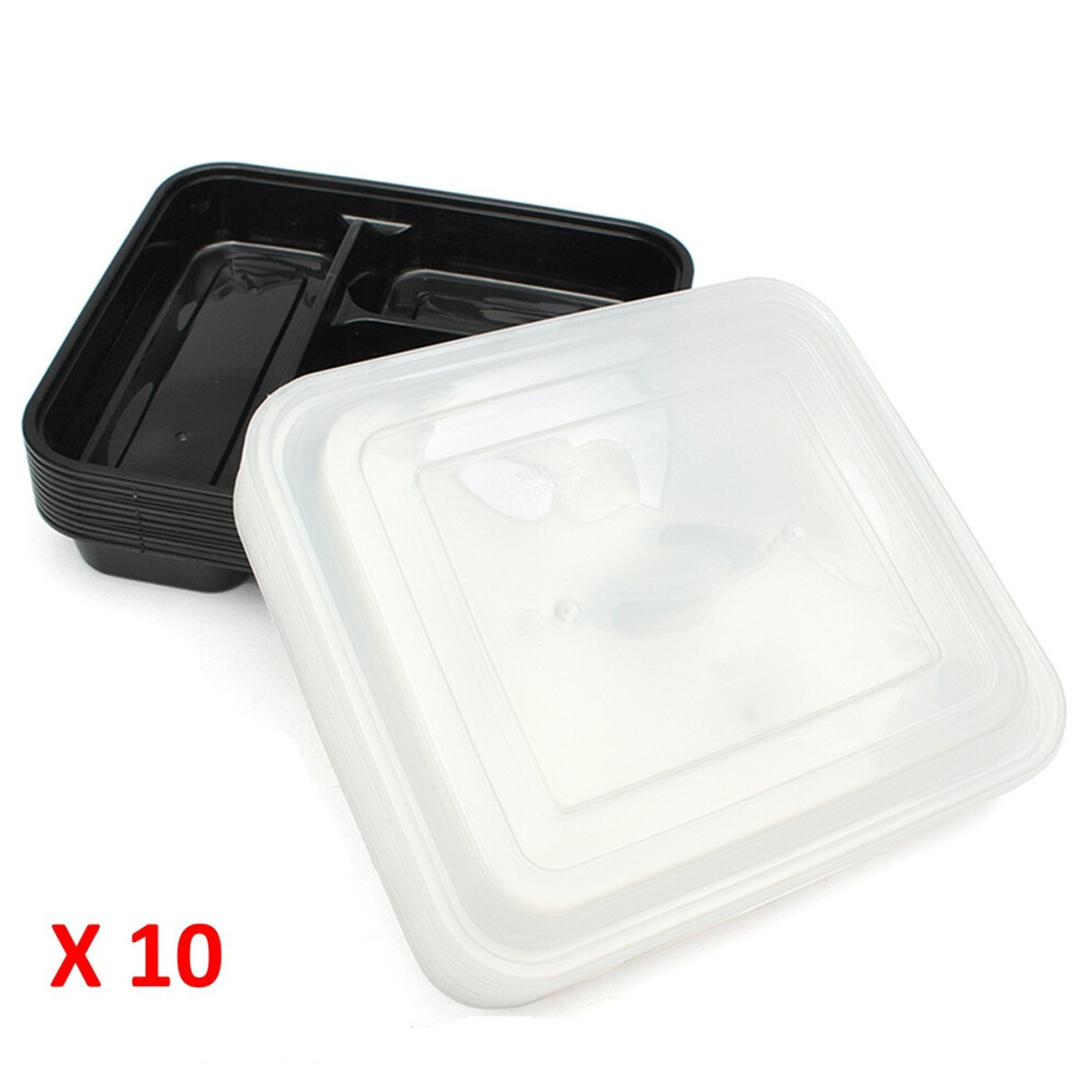 Kabalo 10 Pack Premium 3 Compartment Stackable Microwave Re-Usable Lunchbox Food Container Meal Prep Preparation Boxes - Image 3
