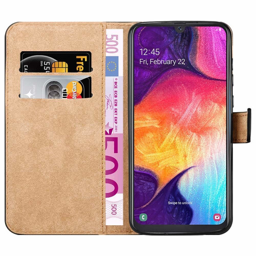 (Black) For Galaxy A50 Leather Wallet Magnetic Case Cover 1