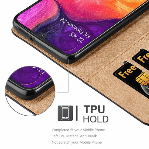 (Black) For Galaxy A50 Leather Wallet Magnetic Case Cover 2