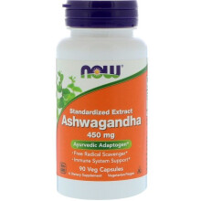 NOW Foods, Ashwagandha, Standardiserad Extrakt, 450 mg, 90 Veg Kapslar