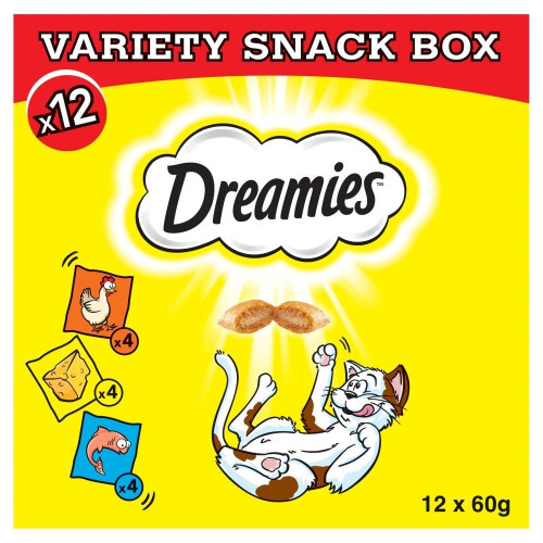 Dreamies DREAMIES Scatola di snack vari con pollo, formaggio e salmone 12x60g 1