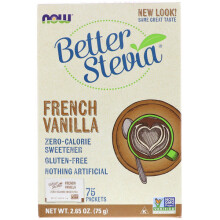 NOW Foods, BetterStevia, Zero Calorie Zoetstof, Franse Vanille, 75 Paden, (1 g) Elke