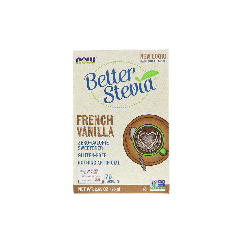 Now Foods, BetterStevia, Zero Calorie Sweetener, French Vanilla, 75 Packets, (1 g) Each